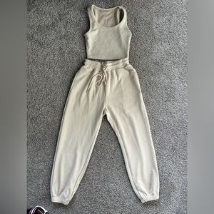 Khaki two piece crop top and bottom